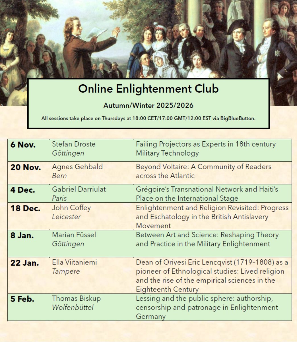 Delighted to announce the new programme of the Online Enlightenment Club with an exciting line up of 7 speakers, beginning on 6th Nov. To find out more about the club and our new convenors Dorinda Outram and Jonas Gerlings, do have a look at our website: jyu.fi/en/humsoc/hela…