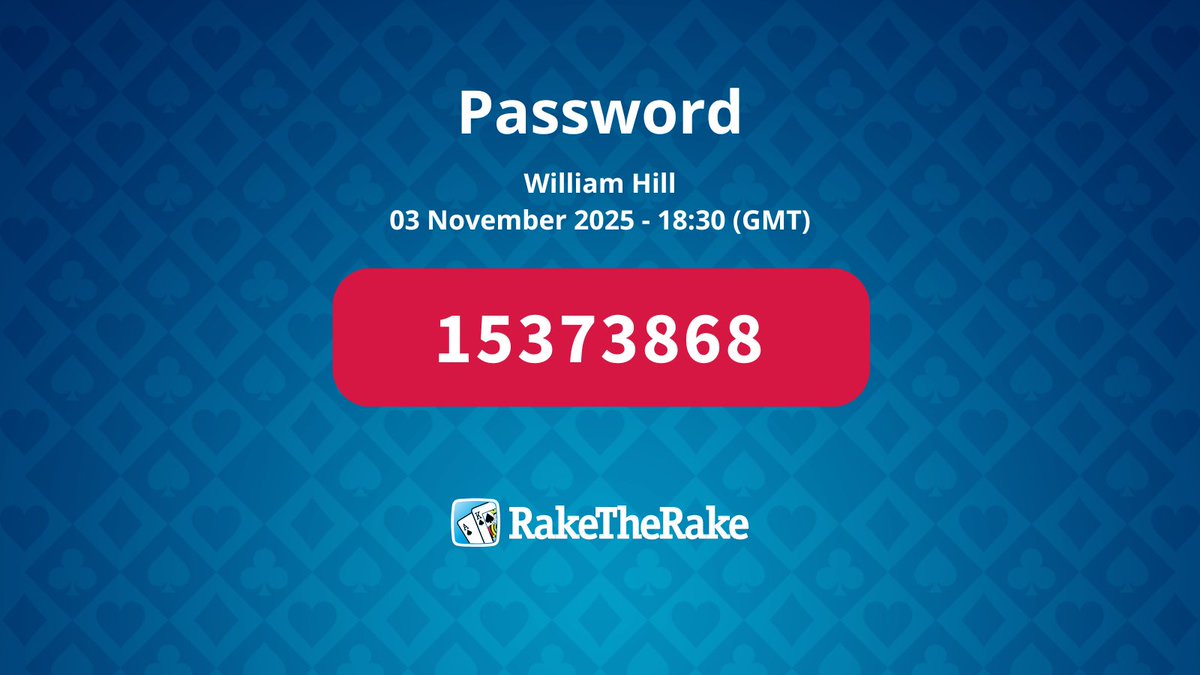 raketherake's tweet image. 🚨 Freeroll Password Release 🚨

🔐Password: 15373868 🔐

Play at #WilliamHill now!

Turn notifications on so you don&apos;t miss the next one! 🔔