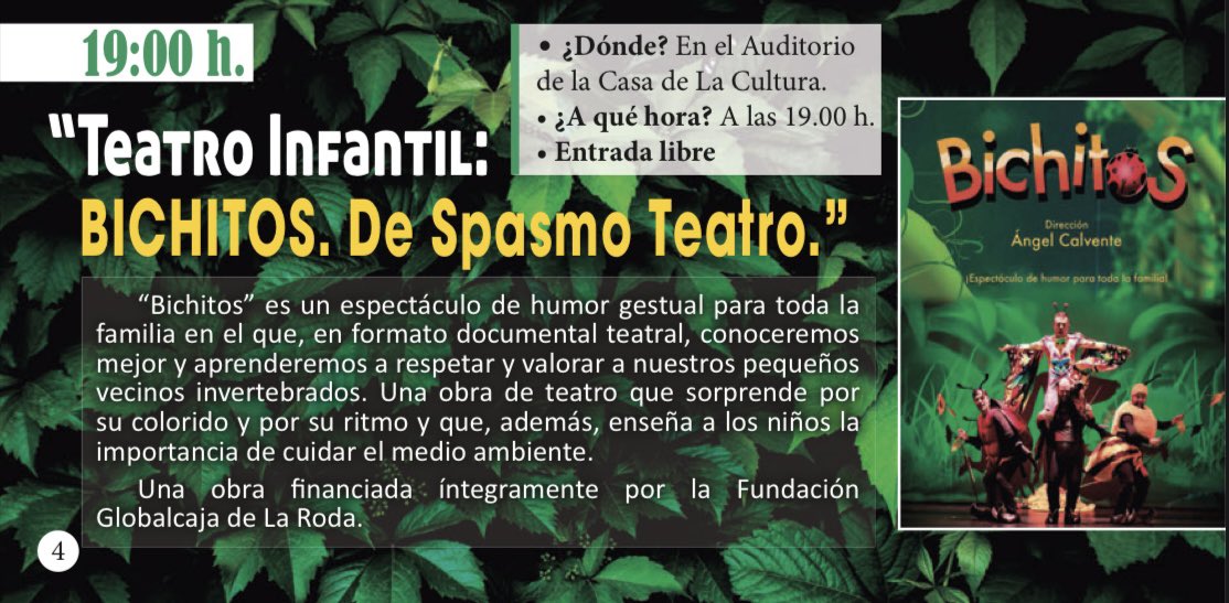 Sábado 27 a las 19:00 #Bichitos
#LaRoda #Albacete
#Teatro #Humor