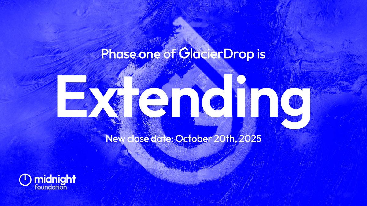 UPDATE: Glacier Drop is Extending 🧊

Since launch, we’ve seen incredible momentum:
➡️  2.7B NIGHT claimed
➡️ 125k wallets across 8 ecosystems

But we also heard you.

To make sure no one is left behind, the claim window is being extended by 16 days → new close date: October 20,