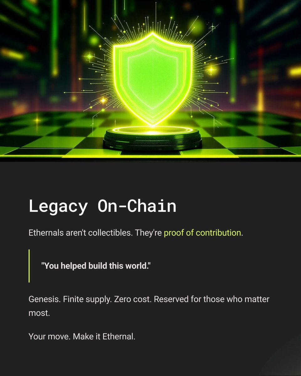 0xRudraBro's tweet image. Ethernals aren’t collectibles
They are proof of contribution

A badge of honor that signals:
“You helped build this world.”

Anichess Ethernals = Genesis
Finite supply, zero cost, reserved for those who matter most
Legacy on-chain

Your move
Make it Ethernal♟️
#AnichessGame