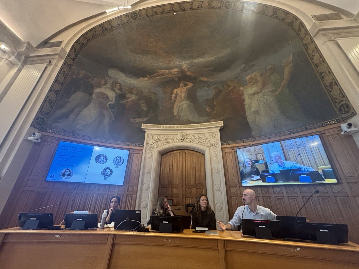 Some highlights from <a href="/mpg_dd/">Tara Merk</a> ‘s panel on Blockchain Governance Dynamics on day 2 (in chronological order):

1. Pierre Noro promoting blockchain blasphemy,

2. <a href="/lottiland/">ｌｏｔｔｉ</a> speaking about crypto’s 3 body problem and the normative vacuums that open up when we enter into spaces that