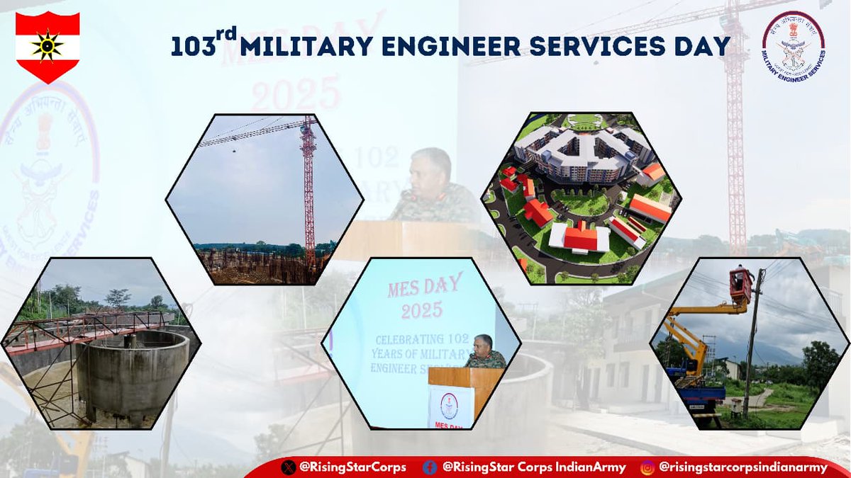 #IndianArmy #YearofTechAbsorption

Marching Towards Sustainable Infrastructure!

On the 103rd Raising Day of Military Engineer Services #MES, GOC Rising Star Corps &amp; all ranks convey heartfelt wishes.

@WesternComd_IA <a href="/adgpi/">ADG PI - INDIAN ARMY</a> <a href="/prodefencejammu/">PRO Defence Jammu</a> <a href="/SpokespersonMoD/">Ministry of Defence, Government of India</a>