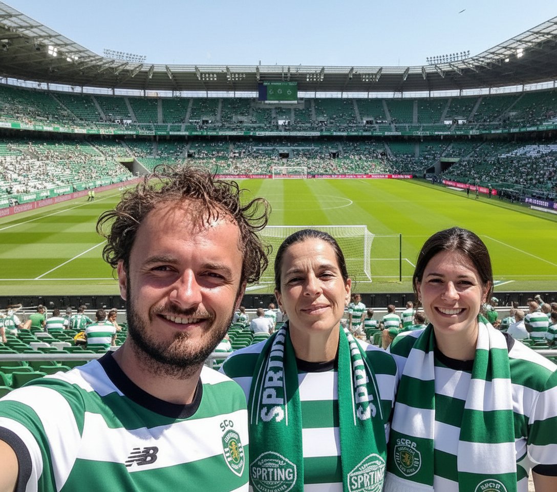 🎶É dia de Jogo, toda a gente sabe que eu vou
Andar nas rulotes e cafés
O Sporting apoiar no estádio a cantar
E p′ra semana cá estou outra vez🎶