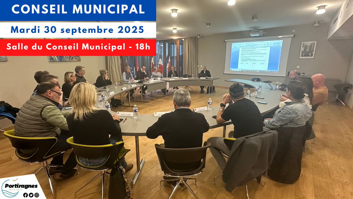 𝐏𝐫𝐨𝐜𝐡𝐚𝐢𝐧𝐞 𝐬é𝐚𝐧𝐜𝐞 𝐝𝐮 𝐂𝐨𝐧𝐬𝐞𝐢𝐥 𝐌𝐮𝐧𝐢𝐜𝐢𝐩𝐚𝐥  📷
MARDI 30 SEPTEMBRE 2025 à 18h00 en salle du Conseil Municipal à la Mairie.
Visualiser l'ORDRE DU JOUR ⤵️
ville-portiragnes.fr/wp-content/upl…