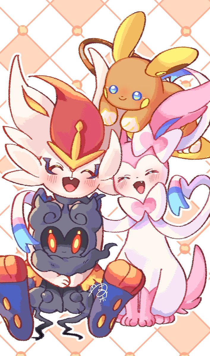エースバーン ,ニンフィア 「笑って〜!」|マミポコのイラスト