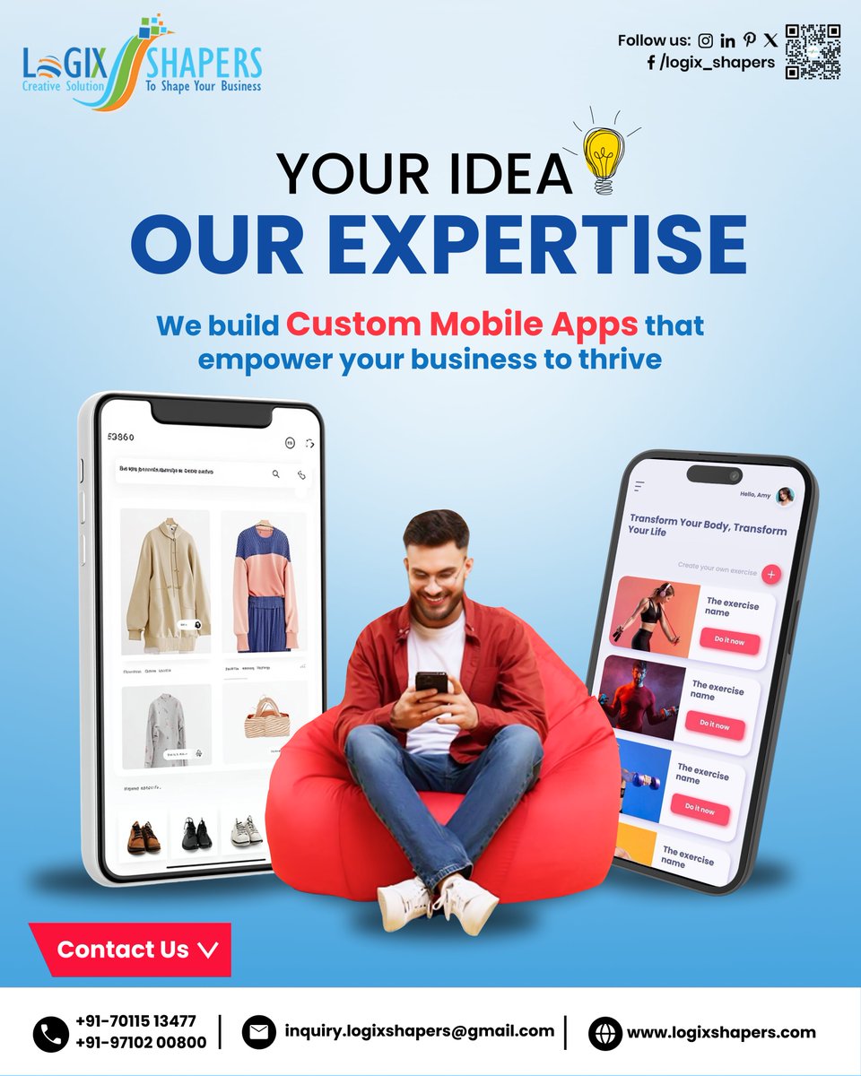 logix_shapers's tweet image. Turn your idea into a powerful mobile app with our expertise! From e-commerce to fitness, we build custom solutions that help your business grow and thrive.

Visit: logixshapers.com

#LogixShapers #MobileAppDevelopment #CustomApps #AppDevelopment #TechSolutions