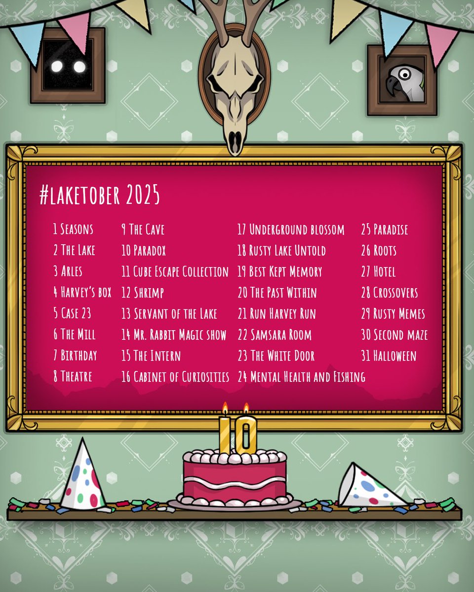 Rusty Lake 🚣♂️ 🔜 🎂 (@rustylakecom) on Twitter photo 🎊 The Rusty Lake 10th anniversary celebrations are extending to #laketober2025
Join the party by reliving our decade-long catalogue of games and Rusty Lake special events through your art 🧑🎨
To take part in our event, tag your creations with #laketober2025 and <a href="/rustylakecom/">Rusty Lake 🚣</a> ✅ 🎊 The Rusty Lake 10th anniversary celebrations are extending to #laketober2025
Join the party by reliving our decade-long catalogue of games and Rusty Lake special events through your art 🧑🎨
To take part in our event, tag your creations with #laketober2025 and <a href="/rustylakecom/">Rusty Lake 🚣</a> ✅