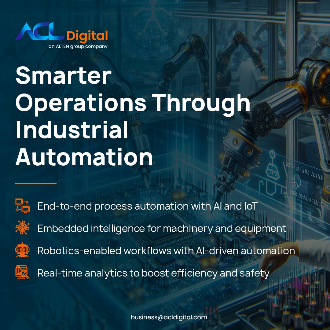 ACL_Digital's tweet image. ACL Digital helps OEMs and enterprises design next-gen industrial automation systems by integrating AI, IoT, robotics, and real-time analytics into smart equipment and connected factories.

Read more: acldigital.com/industries/ind…

#industrialautomation #iiot #ai #iot