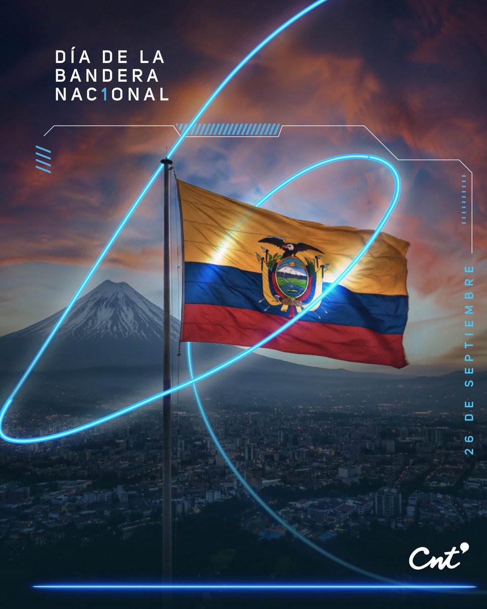 🇪🇨 Hoy celebramos el #DíaDeLaBandera, símbolo de historia y esperanza.
En <a href="/CNT_EC/">CNT Ecuador</a>, nos sentimos orgullosos de ser parte del Ecuador y de conectar cada rincón del país con tecnología de punta, reduciendo la brecha digital y llevando oportunidades a más personas.