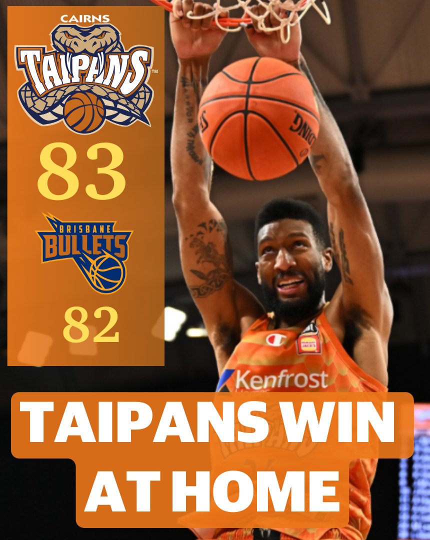 LET'S GO!!! A few tense minutes towards the end 😵‍💫 but the Taipans have claimed a Round 2 victory at home over the Brisbane Bullets 🐍🧡🏀 #GoSnakes
