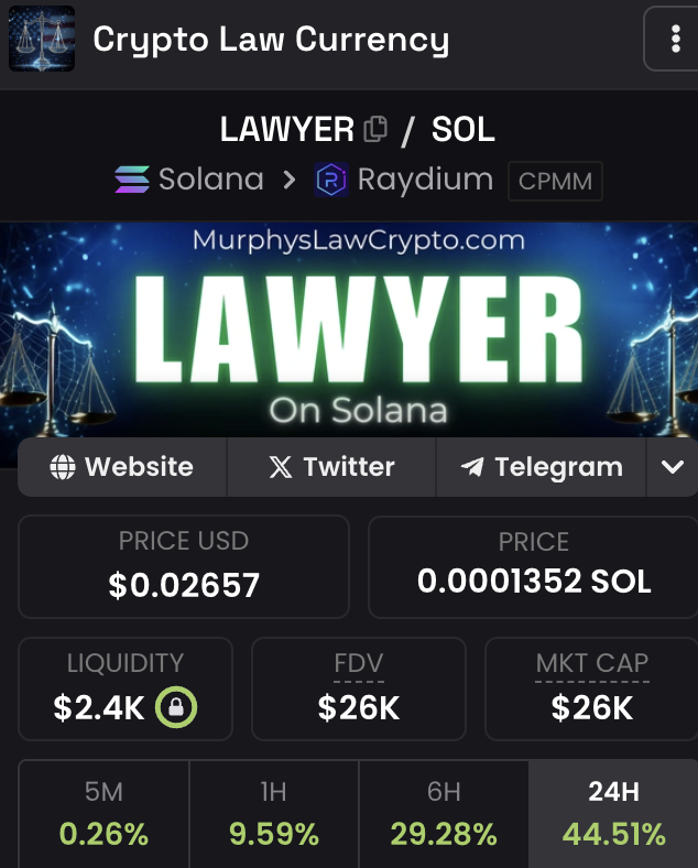 CryptoLawX's tweet photo. $LAWYER on @solana is going to $1

Get in early:  https://t.co/0UTWYhVaTW https://t.co/HvvDVfkoPs
