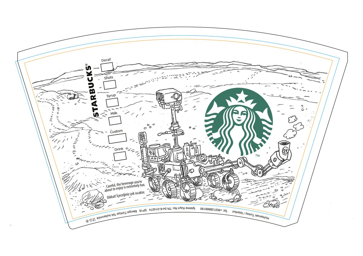 omercam's tweet image. STARBUCKS CUP DESIGN’25 yarışmasında çalışmam El Çizimi Kategorisinde Edding kalem sponsorluğunda dereceye girenler arasında yer aldı. İlham kaynağı Mars'ta gezip duran "Perseverance" in kahve molasıydı.
@StarbucksTR  @Perseverance @edding_tr @çizim @kahve @karikatür