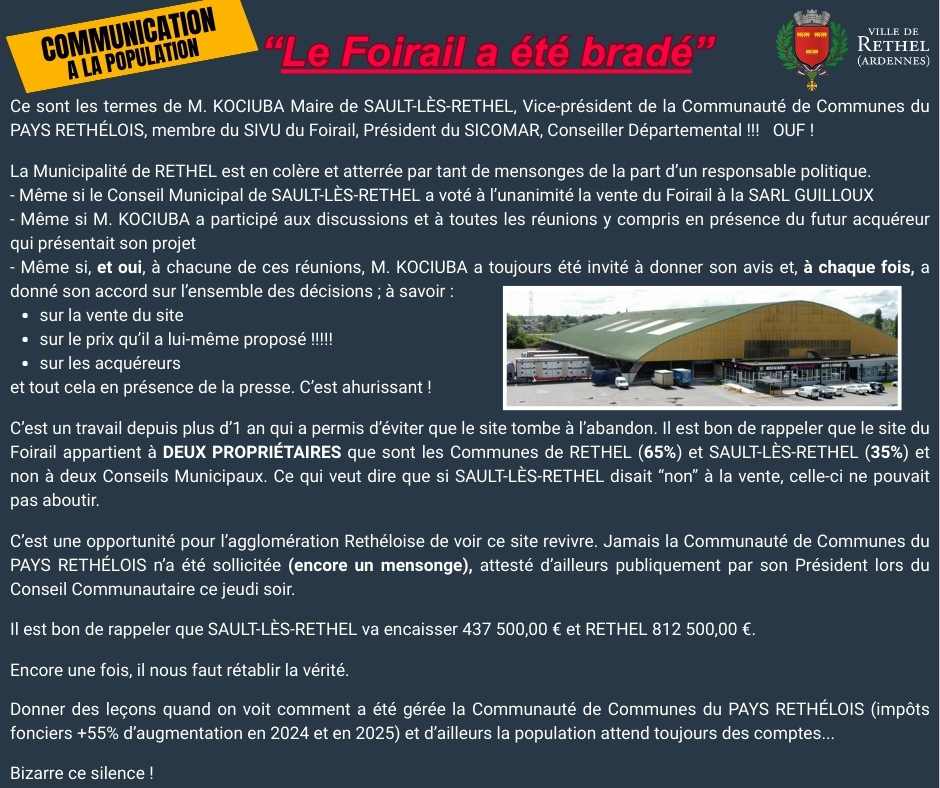 📢 “LE FOIRAIL A ÉTÉ BRADÉ” ‼️
villederethel.fr/ma-ville/%f0%9…