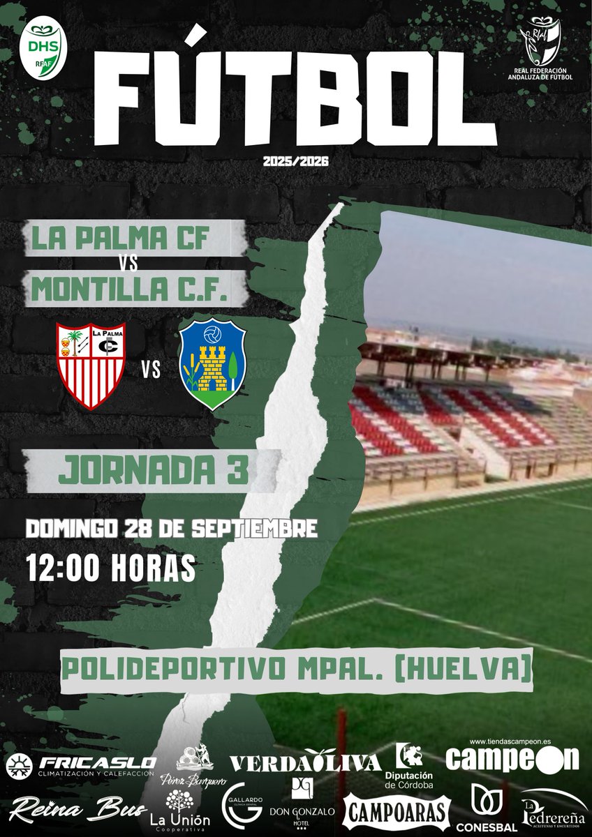 📆𝗖𝗔𝗥𝗧𝗘𝗟 | Tercer jornada de División de Honor, este domingo 28 de septiembre a las 12:00horas.

¡¡¡Vamos, Montilla!!!🔰💪⚽

#SaberQueSePuede