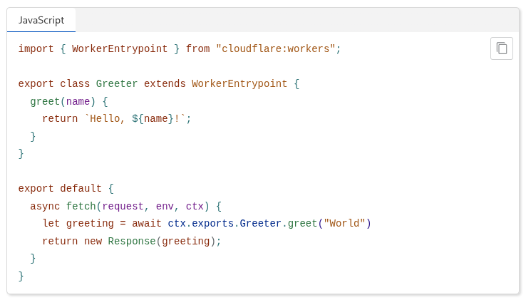 Kenton Varda (@kentonvarda) on Twitter photo By the way, we also shipped this mundane but extremely-useful Workers API feature today.
You no longer have to configure bindings if they just point back to your same worker. The runtime provides auto-configured bindings under `ctx.exports`. By the way, we also shipped this mundane but extremely-useful Workers API feature today.
You no longer have to configure bindings if they just point back to your same worker. The runtime provides auto-configured bindings under `ctx.exports`.