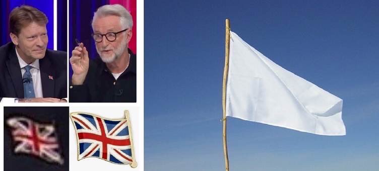 On the BBC’s ‘Question Time’ singer Billy Bragg and Reform UK’s Richard Tice argued over a patriotic flag badge being upside-down – whereas the BBC often shows Reform UK a totally different flag