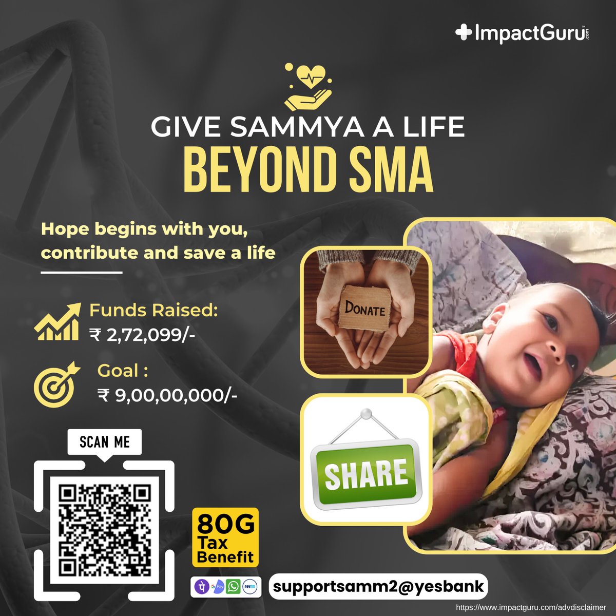 Sammya_SMA1's tweet image. Please help Sammya🙏
★Impact Guru Link:
impactguru.com/fundraiser/ple…

★Milaap Link:
milaap.org/fundraisers/su…

★Becons_ai Link:
beacons.ai/sammyabattless…

#sammyabattlessma #savesammya #smatype1 #rarediseaseawareness #raredisease #crowdfunding #crowdfundingcampaign #helpingothers #CSR