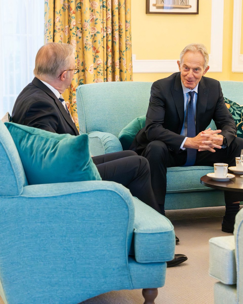 AlboMP's tweet image. Australia and the UK have a partnership built on shared values and history. 

Good to catch up with Tony Blair today about international policy developments.