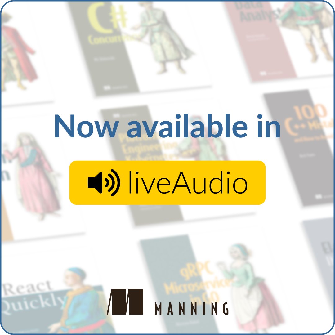 Manning Publications (@manningbooks) on Twitter photo October’s around the corner. Before the year races past, slow down: walk, breathe, laugh, read.
Six new liveAudio titles are ready whenever you are
Use the book's matching code to get 40% off:
Learn Docker in a Month of Lunches, Second Edition by <a href="/EltonStoneman/">Elton Stoneman</a>
↳ October’s around the corner. Before the year races past, slow down: walk, breathe, laugh, read.
Six new liveAudio titles are ready whenever you are
Use the book's matching code to get 40% off:
Learn Docker in a Month of Lunches, Second Edition by <a href="/EltonStoneman/">Elton Stoneman</a>
↳