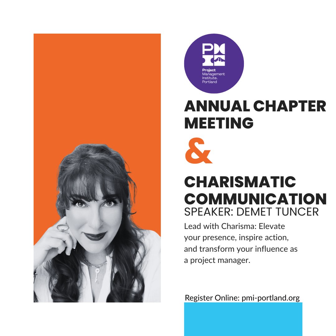 Join us for a powerful session on Charismatic Communication with Demet Tuncer! 🎤📍 Old Market Pub, Portland 🗓 10/21 👉 Register now: ow.ly/tC5P50WSQqX #PMIPortland #Leadership #ProjectManagement #Charisma #ProfessionalGrowth