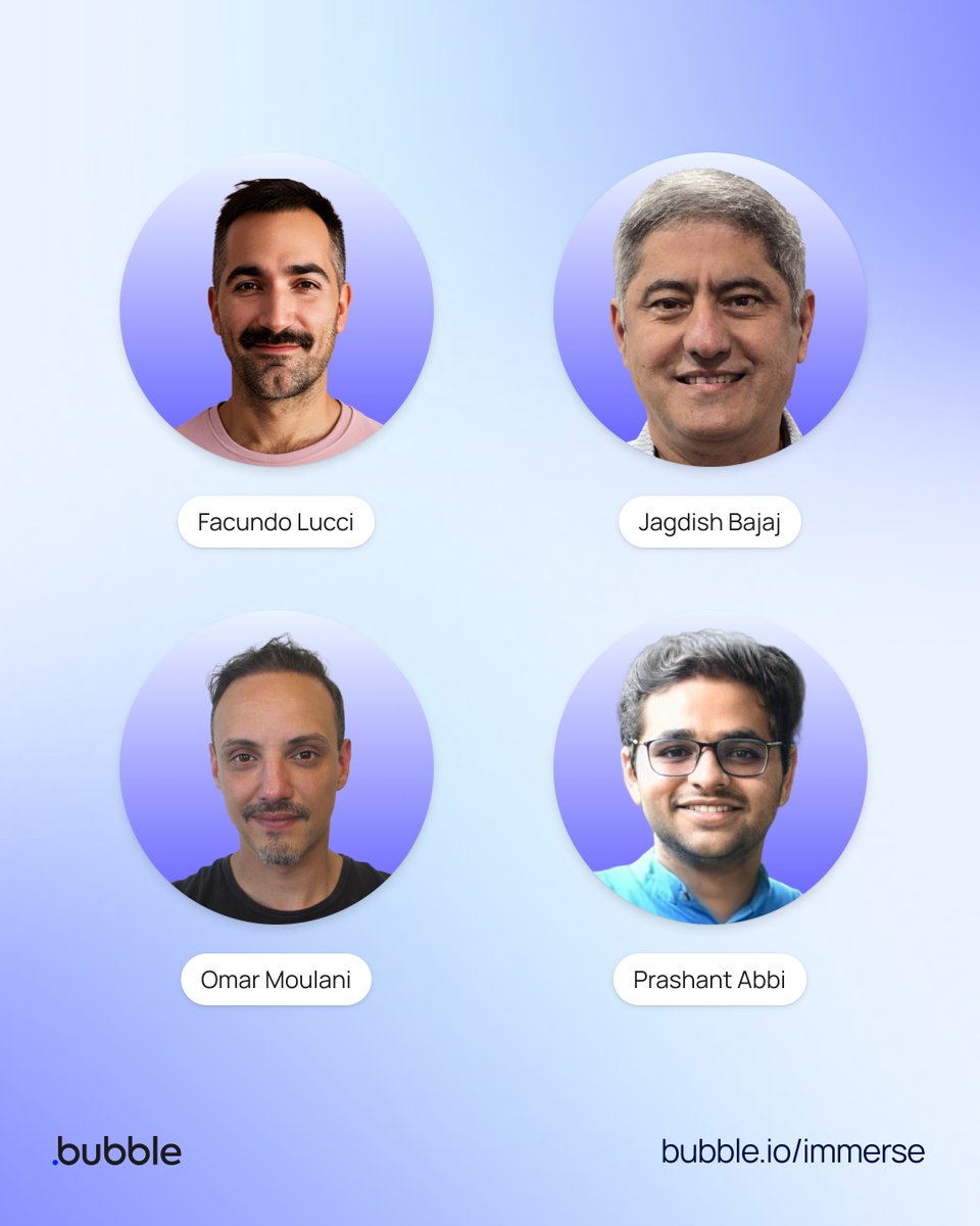 bubble's tweet image. Powerhouse founders and powerhouse mentors. It&apos;s the Bubble way. 😉💙