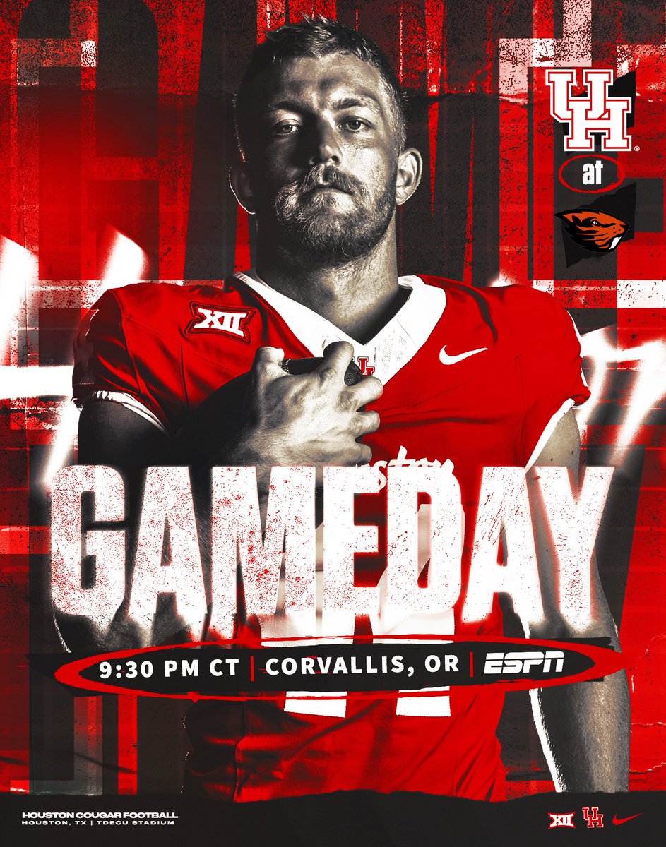 Houston Football (@uhcougarfb) on Twitter photo IT’S GAMEDAY!
🆚 Oregon State
📍Corvallis, OR
⏰ 9:30 PM CT
📺 ESPN IT’S GAMEDAY!
🆚 Oregon State
📍Corvallis, OR
⏰ 9:30 PM CT
📺 ESPN