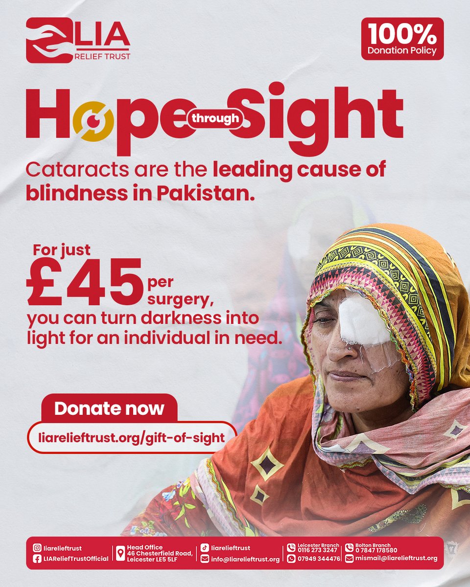 LIAReliefTrust's tweet image. Fading into darkness 💔

Cataracts are the leading cause of blindness in Pakistan  but just £45 restores sight.

💚 One surgery can turn darkness into light.

👉 Donate now: liarelieftrust.org/gift-of-sight

#LIAReliefTrust #GiftOfSight #RestoreVision #Eyecataract #Blindness