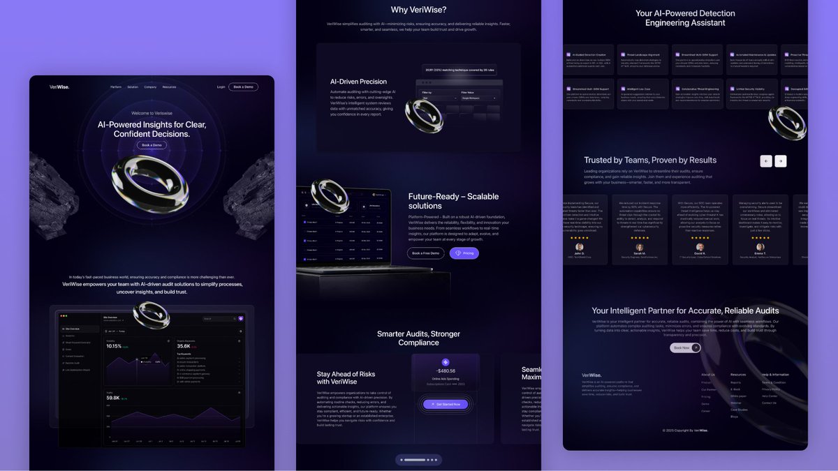 irmakhilji's tweet image. Just dropped my latest design! ✨
Just wrapped up a sleek design for an AI-powered auditing platform 📊

Smart, scalable &amp;amp; compliance-ready with a clean UX.
💡 Need bold, functional UI for your SaaS? Let’s connect!

#UIDesign #SaaSDesign #AuditTech #WebsiteDesign #LandingPage