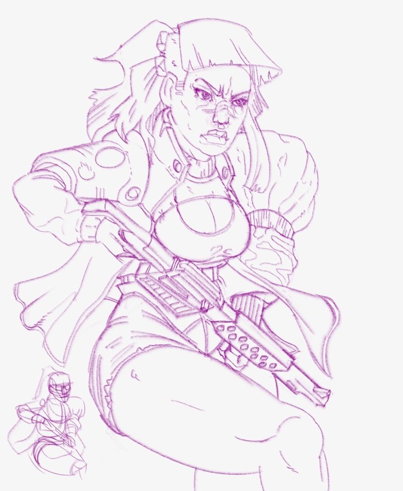 So, I'm just gonna draw girls with guns now? Maybe I should practice my fundamentals instead.