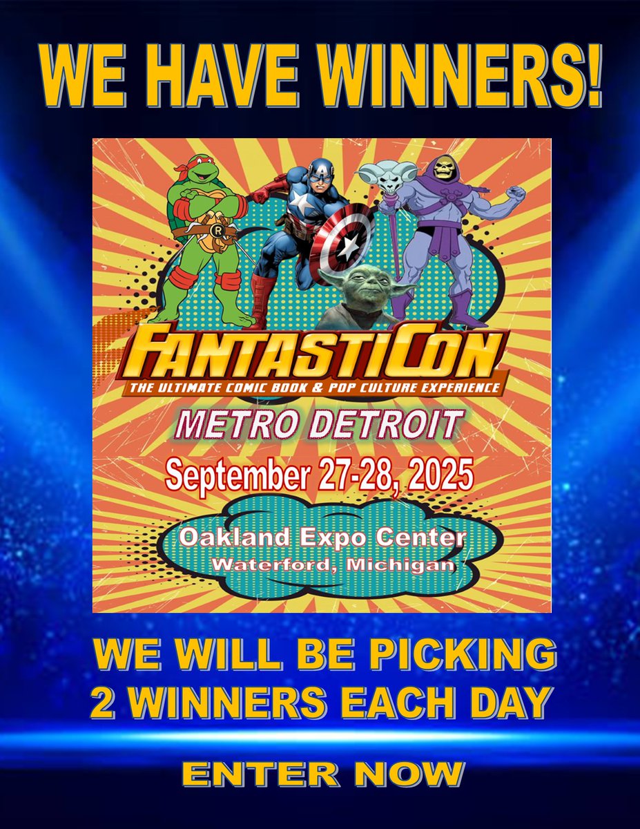Congratulations to Lacey Goldstein and Matt Brauer, the final winners of a pair of 2-day passes to Fantasticon, this weekend at the Oakland Expo Center in Waterford, MI.

We hope to see everyone at the show this weekend

fantasticon.net for more info on the show