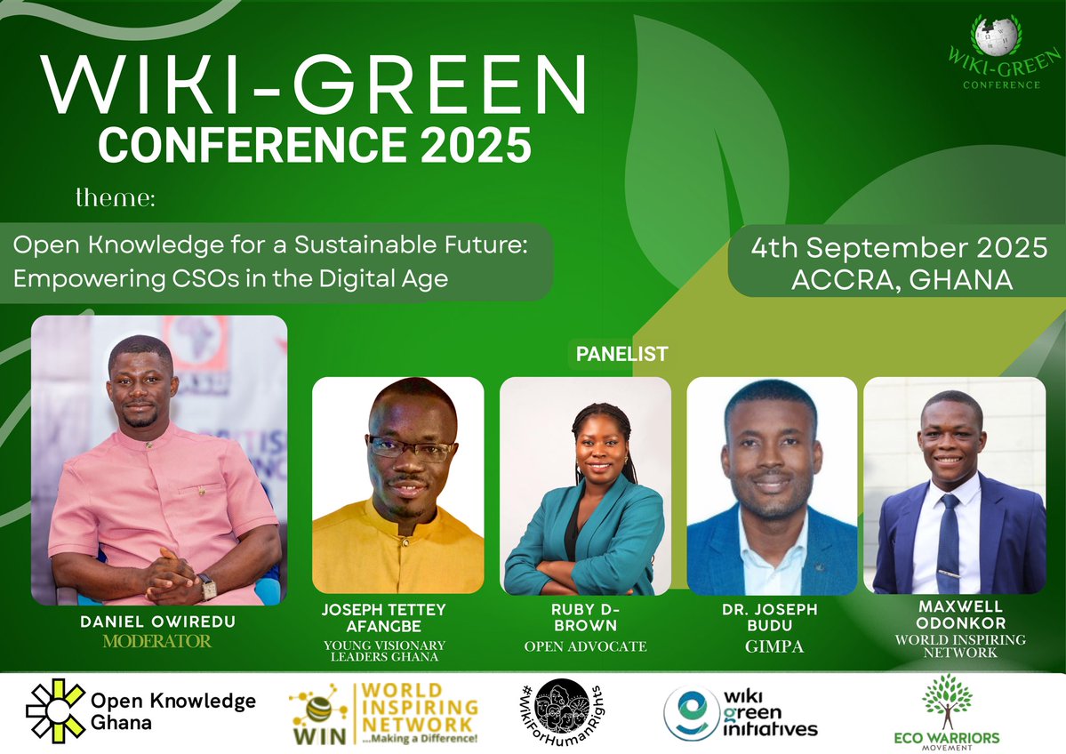 YVLGhana's tweet image. 🌍✨ Honored to join the #WikiGreen2025 Conference in Accra!
Our ED, Joseph Tettey Afangbe, shared the #CivilSociety perspective on how CSOs can 📌 amplify grassroots solutions, 💡 drive sustainability &amp;amp; 🤝 reduce aid dependency.
#OpenKnowledge #SDGs