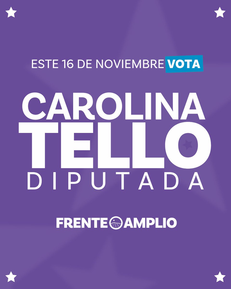 ✨🇨🇱 Conoce las candidaturas del Frente Amplio.
Hoy te presentamos Carolina Tello, diputada que va a la reelección por el distrito 5.
Revisa las fotos para saber más y recuerda: #VotaFrenteAmplio

<a href="/AbogadaTello/">Carolina Tello Diputada D5</a>
