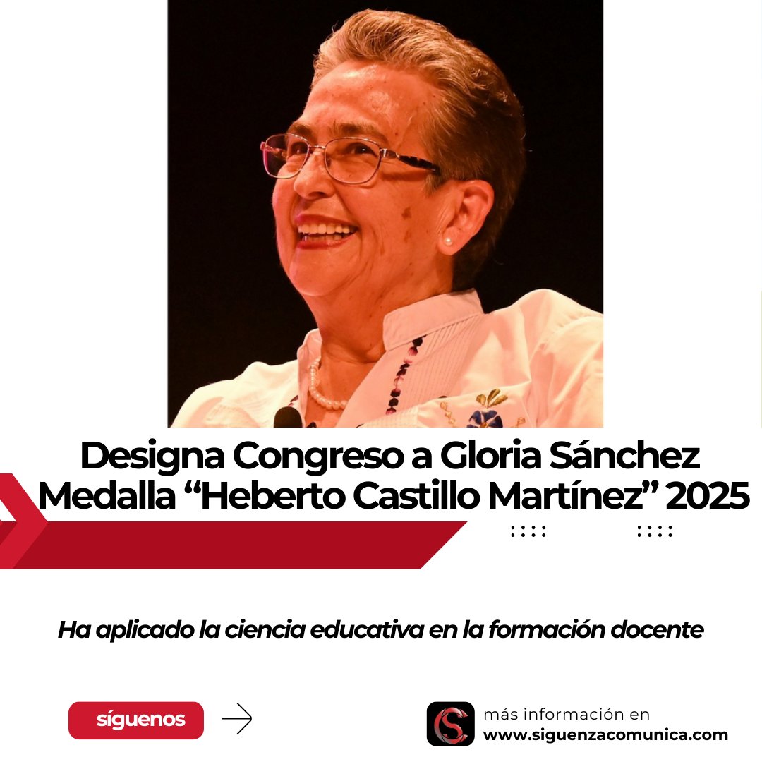 El Pleno del Congreso otorgó 42 votos a Gloria Sánchez Hernández para que reciba dicha condecoración, en reconocimiento a su trayectoria académica y sus contribuciones en la investigación y divulgación científica en el ámbito de la educación.

siguenzacomunica.com/designa-congre…