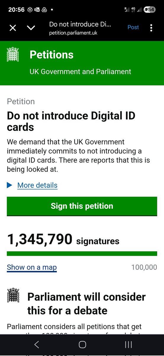 This is now jumping up 150 signatories every 5 seconds.

I don't think Brits particularly like the idea of Digital ID.

Do you think seeing endless videos of our authoritarian state clamping down on wrongthink might be part of it?