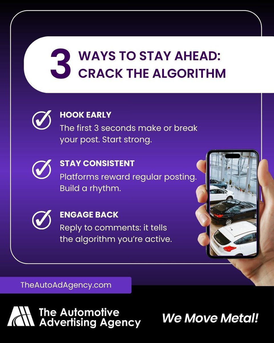 TheAutoAdAgency's tweet image. Keep your content sharp, steady, and social to stay on top of your audience’s feed.
Ready to go from invisible to irresistible?
📅 Schedule a free digital strategy session today!
📞 Call: 512.610.7300
🌐 Visit: TheAutoAdAgency.com
#SocialMediaTips #AlgorithmHack
