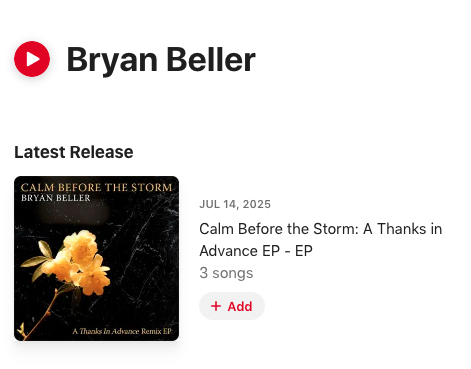 "CALM BEFORE THE STORM" STREAMING: ICYMI, this 3-song EP remixed "origin story" of tunes from my album "Thanks In Advance" (11 years b4 "Scenes From The Flood") is now up on streaming services, so folks can discover it to their algorithm's content. Discover away, playlisters!