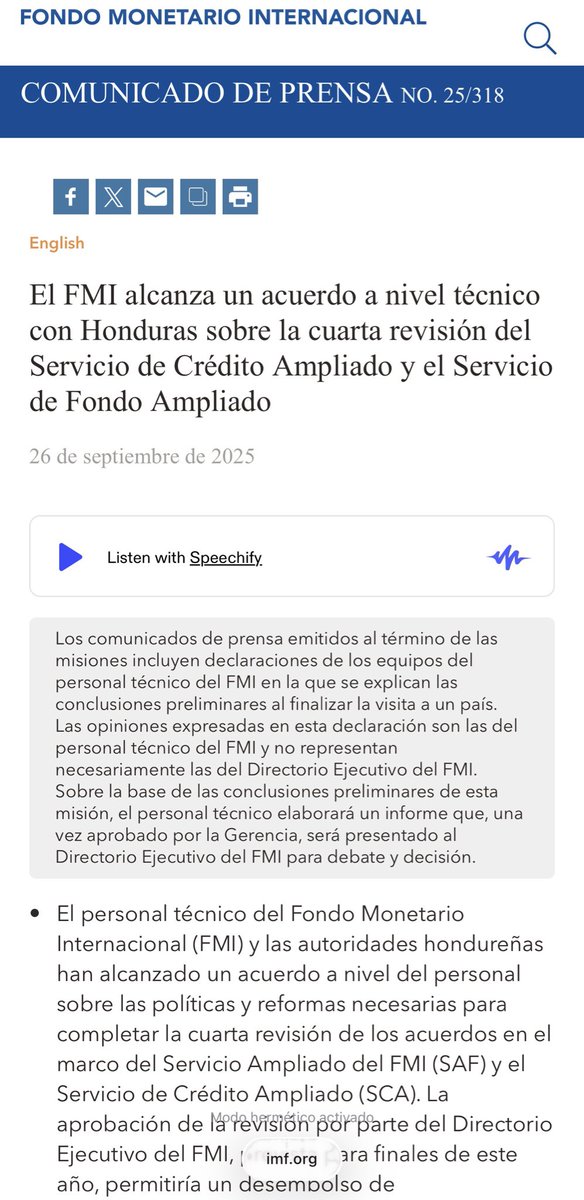 ChristianDCHn's tweet photo. Informo al pueblo hondureño que el
Gobierno de la Pdta @XiomaraCastroZ culmina con éxito la 4ta revisión del Programa con el FMI: sólido crecimiento, responsabilidad fiscal, inversión social y productiva. A las 2 pm conferencia de prensa del Gabinete Económico en Casa Presidencial.

🔗 https://t.co/QOF2fNcH7H