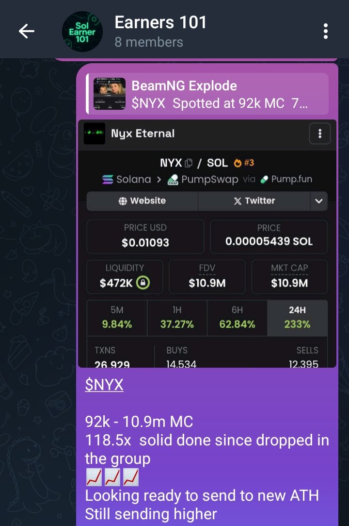 101_soltrenches's tweet photo. $NYX on $sol
92kβ10.9m MC at ATH
118.5x bagged from the call
ππππ₯π₯
We're banging more
(Earners 101)
Let's keep going, we're just starting with the bangs!
More bangs soon, fade at your own risk!!
#nyx #asterina #rarecoin #qpay #usd1 #crmp #zorro #plantfun #elizabeth https://t.co/QBJecEIGTh