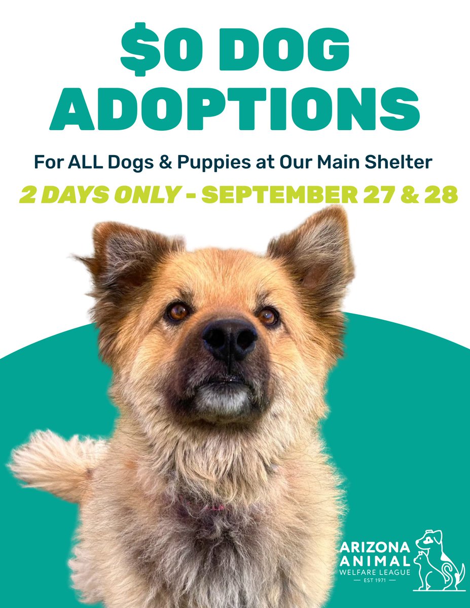 We are FULL! ALL DOGS &amp; PUPPIES HAVE $0 ADOPTION FEES FOR TWO DAYS ONLY! That means that Saturday, September 27 and Sunday, September 28 at our Main Shelter only ALL dogs and puppies have waived adoption fees, so you could take your new best friend home for FREE!