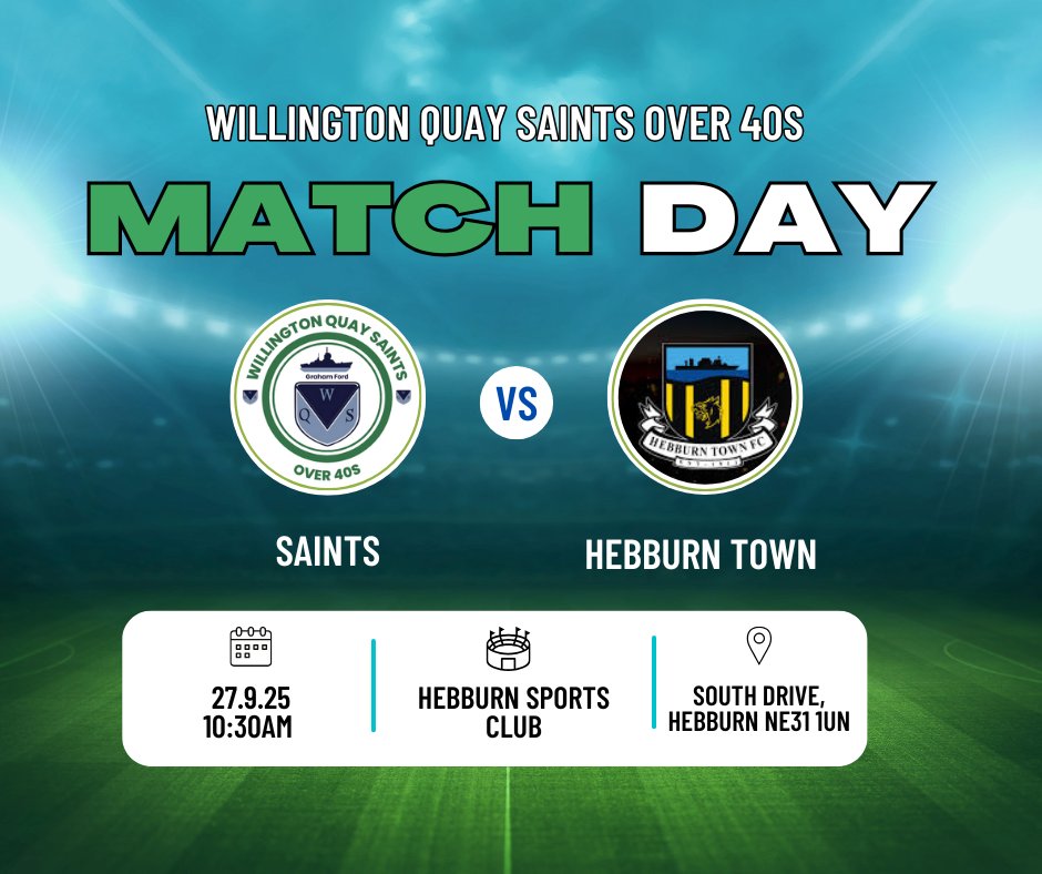 Match Day 9: Cup Game

We travel over the water again this weekend as we take on <a href="/HebburnTown/">Hebburn Town FC</a> over 40s in the league cup. Good test against a good team. Support welcome as always. 

#CupGame 
#UpTheSaints 
⚪🟢⚪🟢