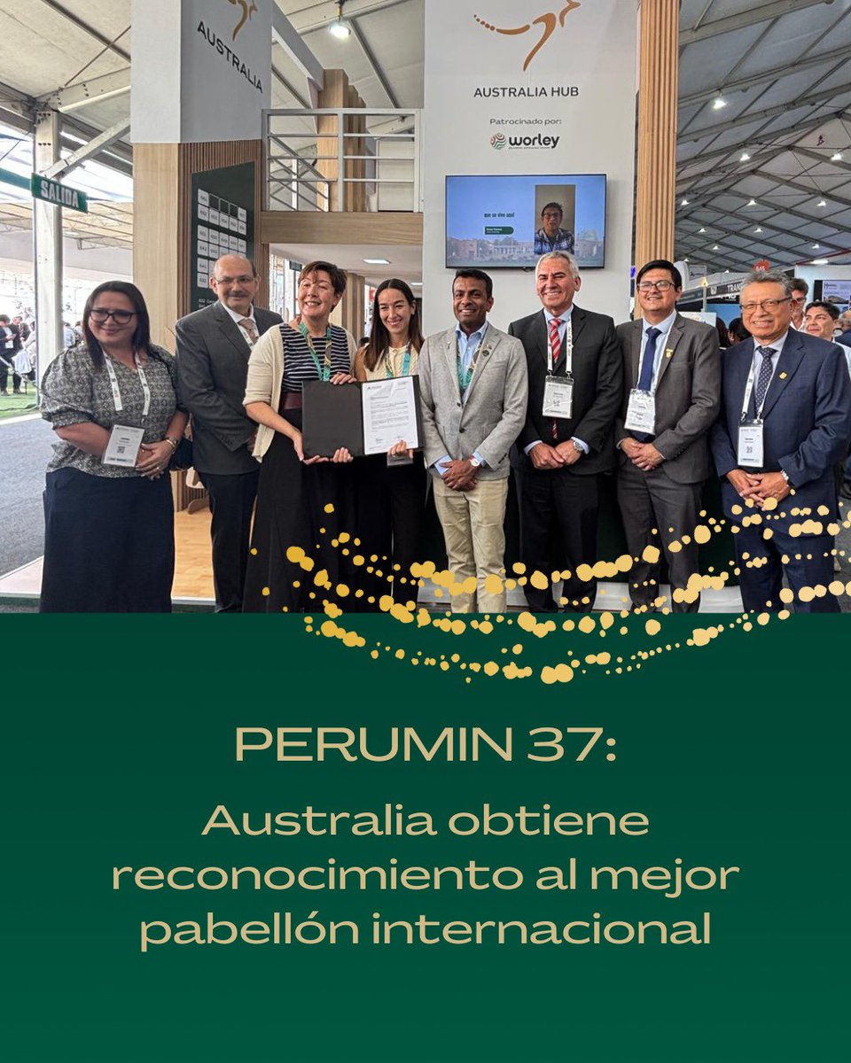#PERUMIN37 ¡Orgullo total! 🚀 El pabellón de #Australia ganó el premio al Mejor Pabellón Internacional en <a href="/PeruminOficial/">PERUMIN</a> 🙌🇦🇺 

¡Felicitaciones al equipo de <a href="/Austrade/">Austrade</a> y a la delegación por hacerlo posible! 👏🎉 #Perumin37 #AussieExcellence #Australia