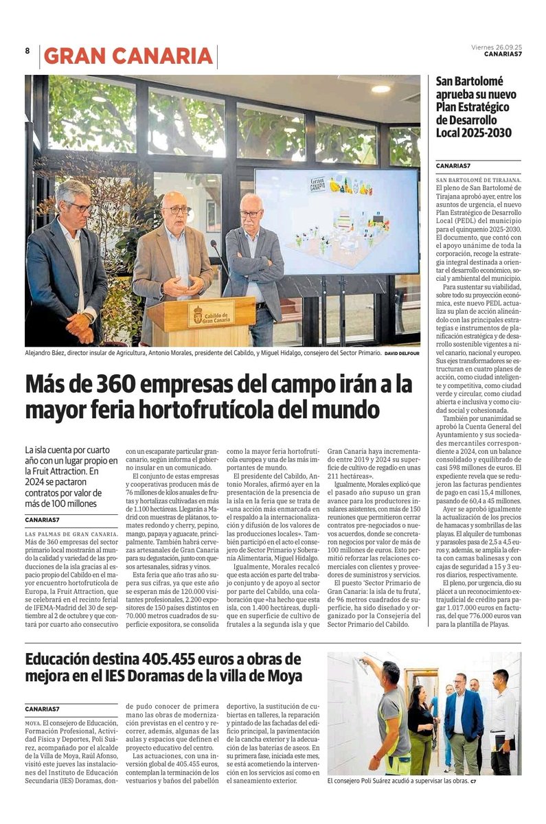 🍊🥭🍌𝙂𝙧𝙖𝙣 𝘾𝙖𝙣𝙖𝙧𝙞𝙖 𝙗𝙧𝙞𝙡𝙡𝙖𝙧𝙖́ 𝙚𝙣 #FruitAttraction2025🇮🇨✨
Con +360 empresas, llevamos a Europa la calidad de nuestras frutas y hortalizas 🌍🍍🥒🍅
Bajo el lema “La isla de tu fruta”, apoyamos a productoras y cooperativas para fortalecer nuestra soberanía💪🌱