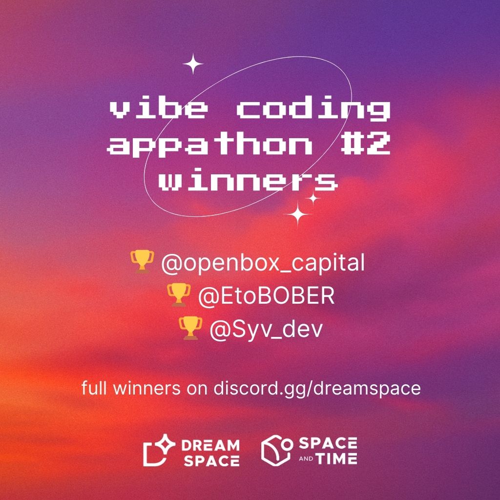 the 2nd Dreamspace Appathon is wrapped 💖

dreamers turned prompts into real apps onchain. the winners built trading copilots, games, meme tools, creator platforms, and AI assistants ✨