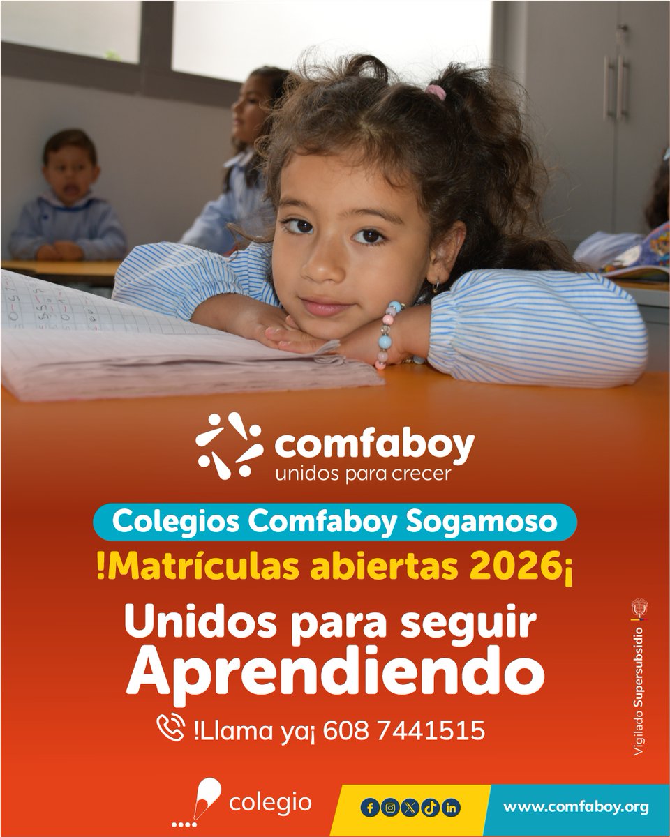 📚 En los Colegios Comfaboy Sogamoso seguimos formando con calidad, valores y un entorno ideal para el aprendizaje.
👧👦 ¡Dale a tus hijos la oportunidad de crecer y soñar con nosotros!
✅ Matrículas abiertas 2026
👉 Pre-regístrate aquí: forms.gle/KrceYuk3keDCUF…
#ColegiosComfaboy