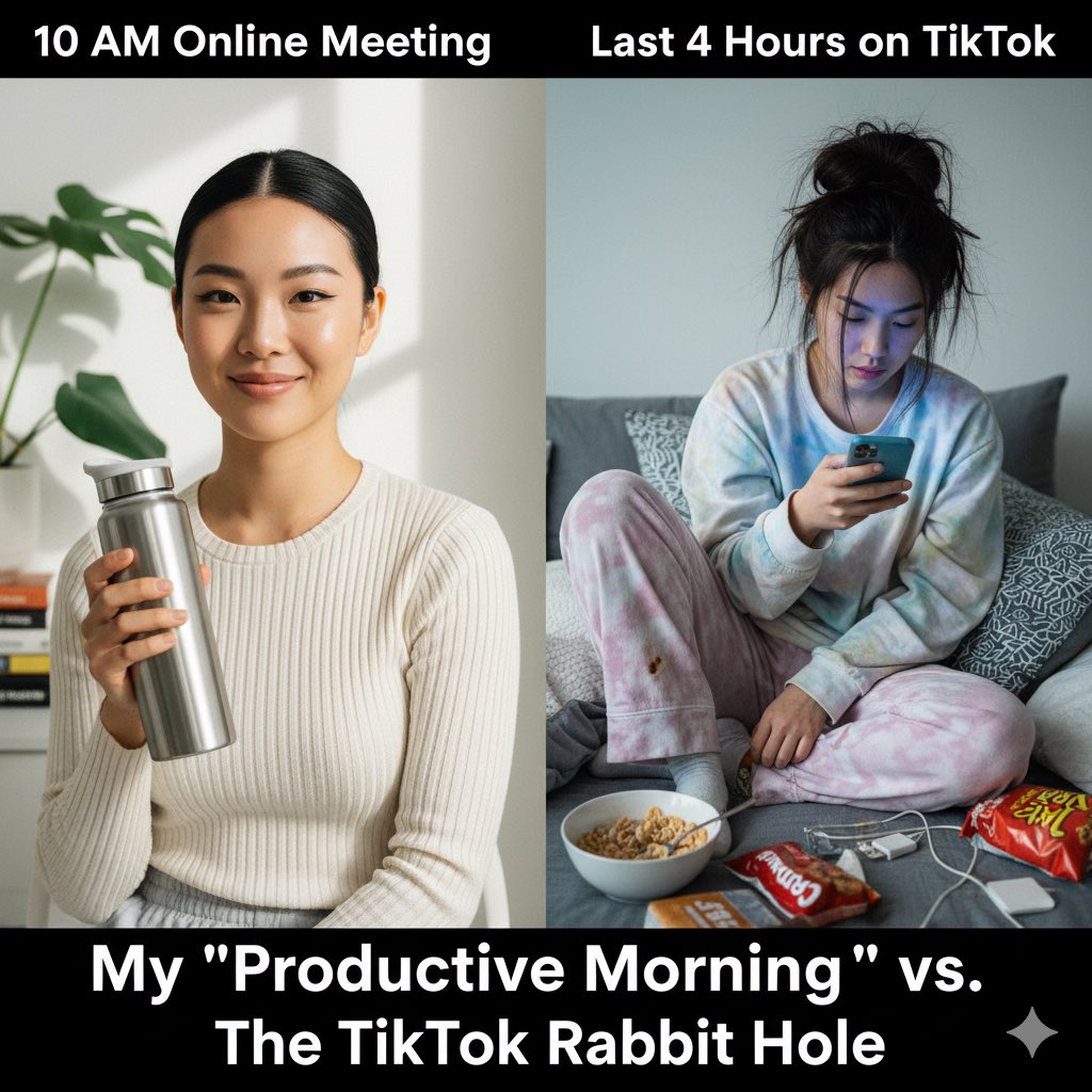 salim (@satiricalvoice) on Twitter photo How I look in a 10 AM Zoom meeting vs. how I actually spent the last 4 hours… scrolling TikTok. 😅📱 How I look in a 10 AM Zoom meeting vs. how I actually spent the last 4 hours… scrolling TikTok. 😅📱