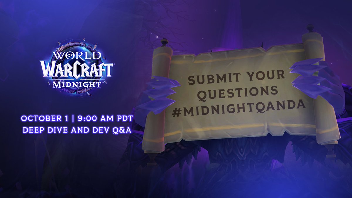 Join us on October 1st for a live, Dev Q&amp;A Stream!

Use #MidnightQandA to submit your questions below!

Learn more here: blizz.ly/3IBYJ1w