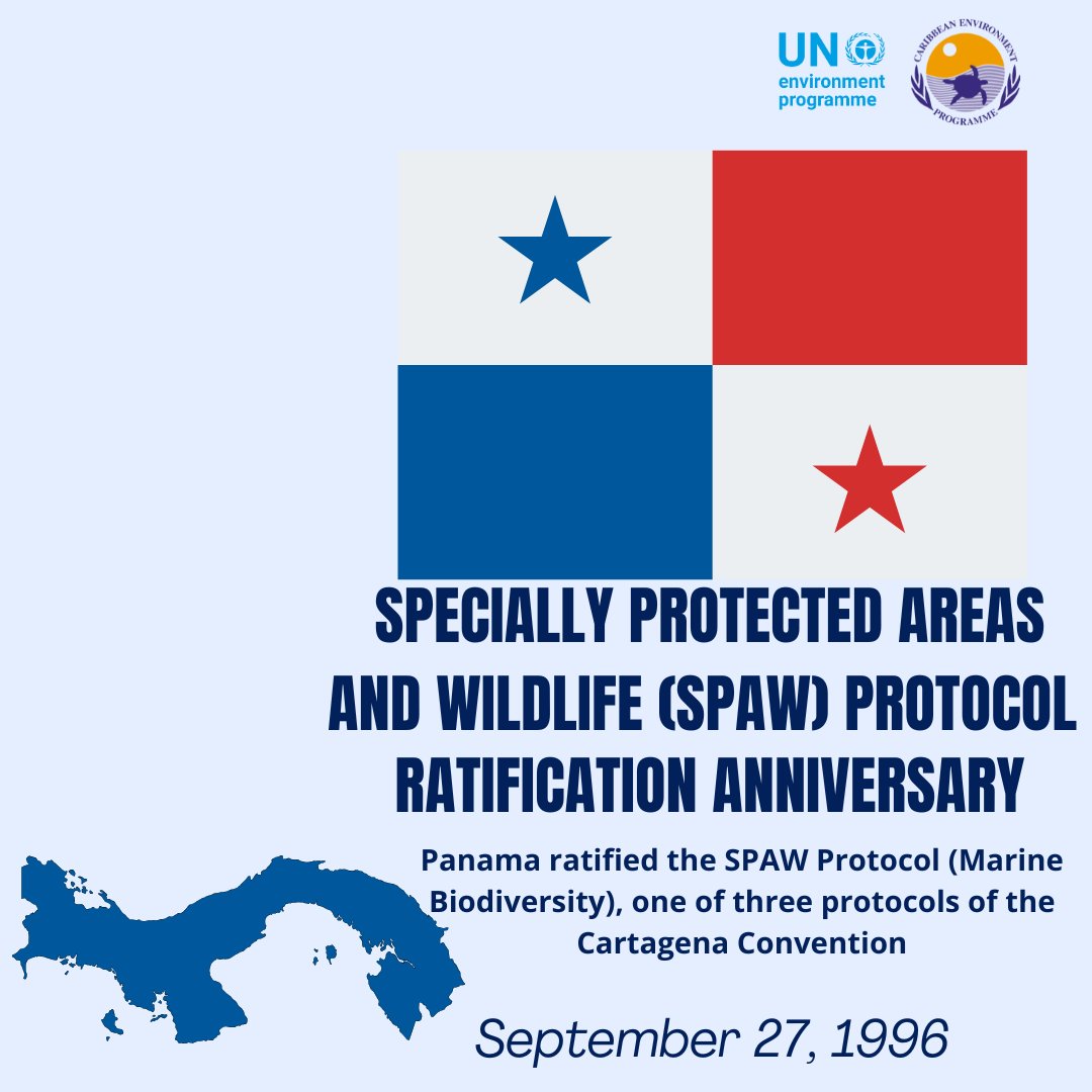 UNEP_CEP's tweet image. 🇵🇦🌿 El 27 de septiembre, Panamá celebra un aniversario más de la ratificación del Protocolo SPAW (1996). Un firme compromiso con la biodiversidad y los ecosistemas marinos del Caribe. 💙🌊

#Panamá #SPAW #MedioAmbienteCaribe