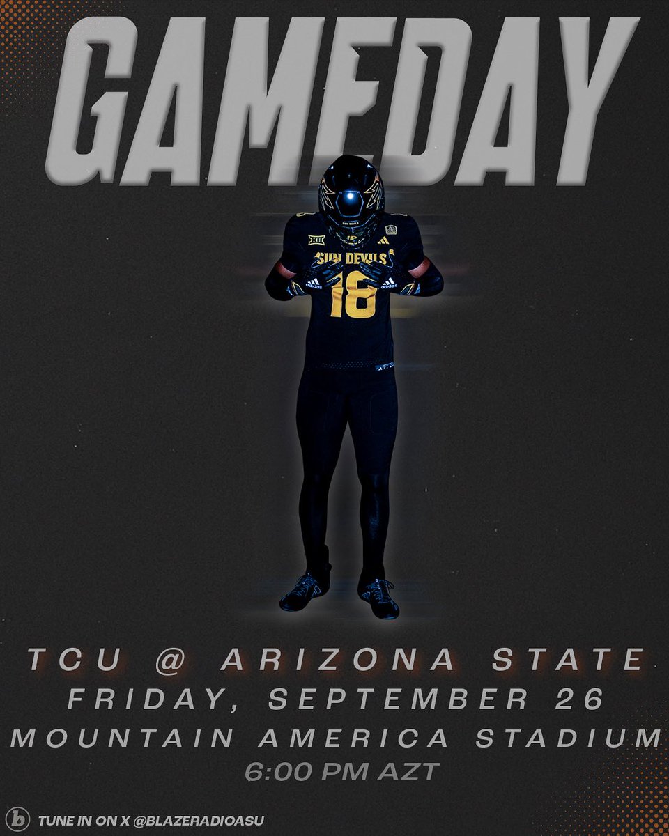 🏟️ GAMEDAY 🏟️

🏈 @sundevilfb vs. TCU
📍 Mountain America Stadium 
⏰ 6:00 PM 
🎙️ <a href="/natemillssports/">Nate Mills</a> <a href="/MihirSinhasan/">Mihir Sinhasan</a>  @gabbyjchernoff 
📻 Tune in here on X @blazeradioasu