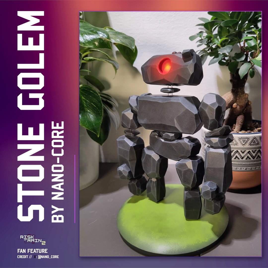 Community member <a href="/Nano_Core/">Nano-Core Armory</a>  3D printed this Stone Golem statue for their girlfriend. 

And some people say romance is dead.

Share your own creations in Discord or on Reddit and they could be featured next!     
🔸reddit.com/r/riskofrain/     
🔹discord.gg/riskofrain2